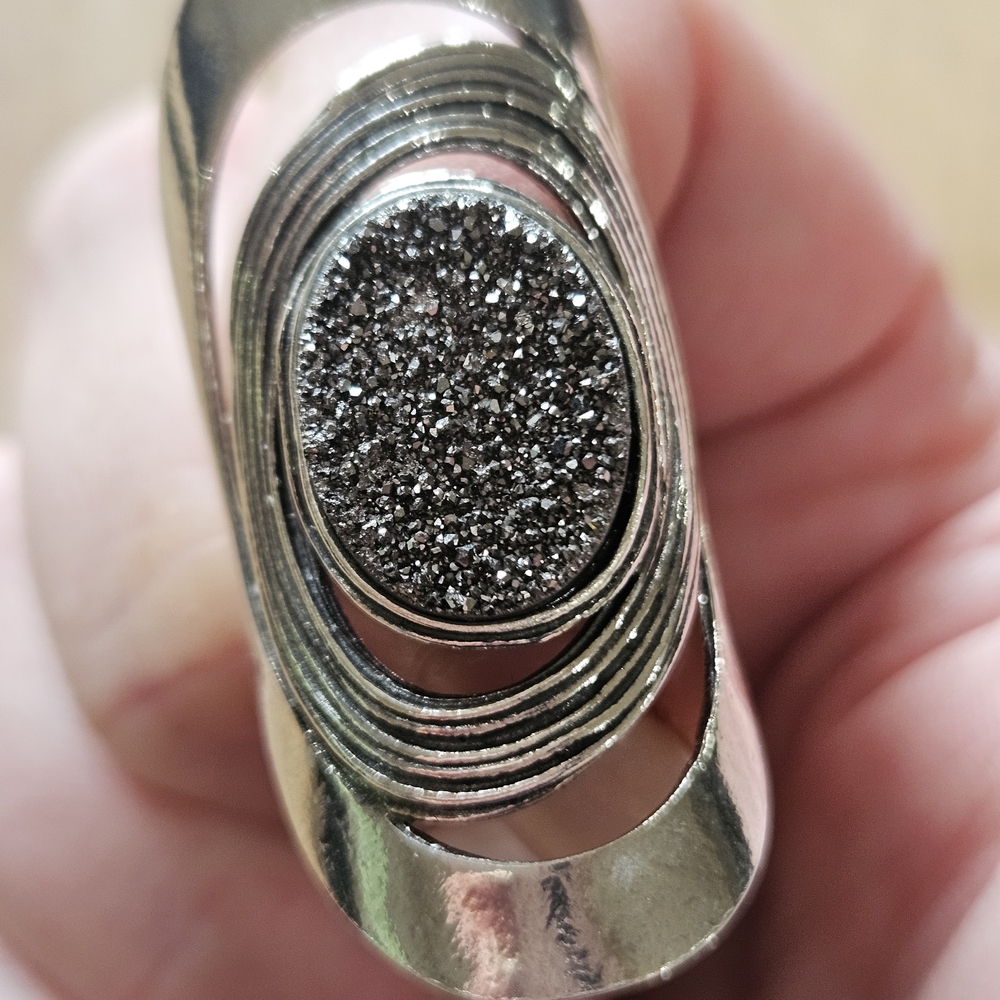 Silver 925 Statement Ring With Black Stone - image 4